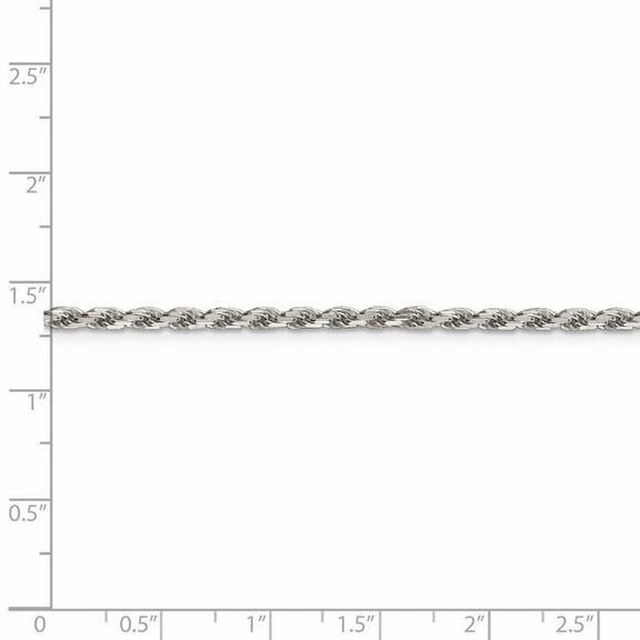 2.5mm, Sterling Silver Diamond Cut Solid Rope Chain Necklace, 30 Inch